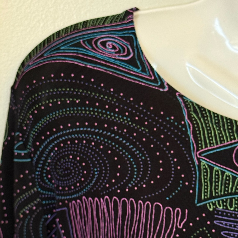 Vintage 80’s Slinky Top Elementz Black stretch Travel Women’s S 4 6 Geometric - Picture 2 of 4